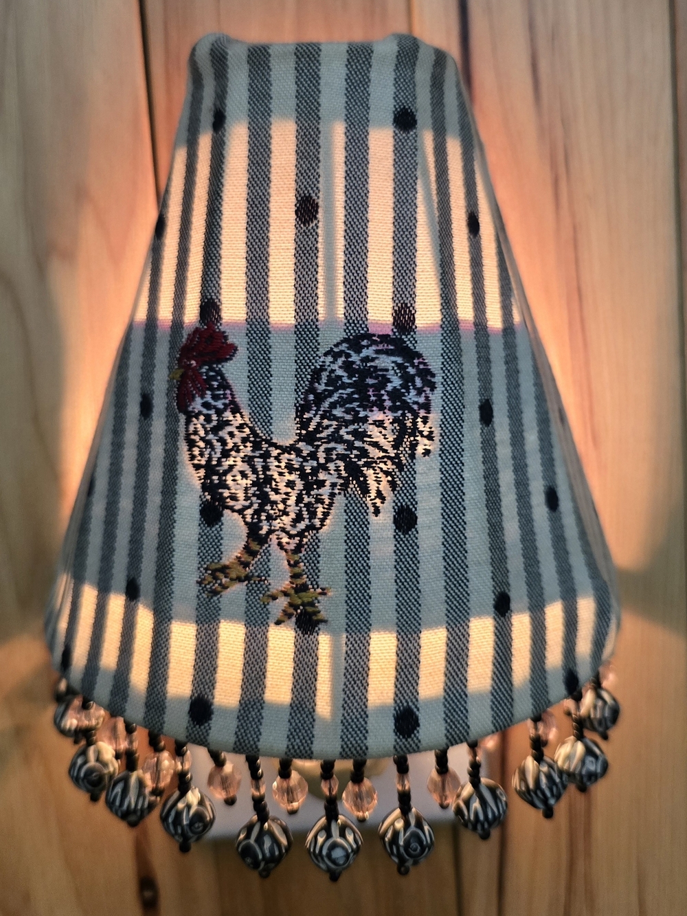 Fabric Shaded Rooster Nightlight with Beaded Tassels 6x5